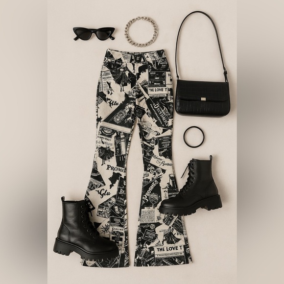 Broken Promises Pants - COPY - Broken Promises Mixed Media Flare Pants